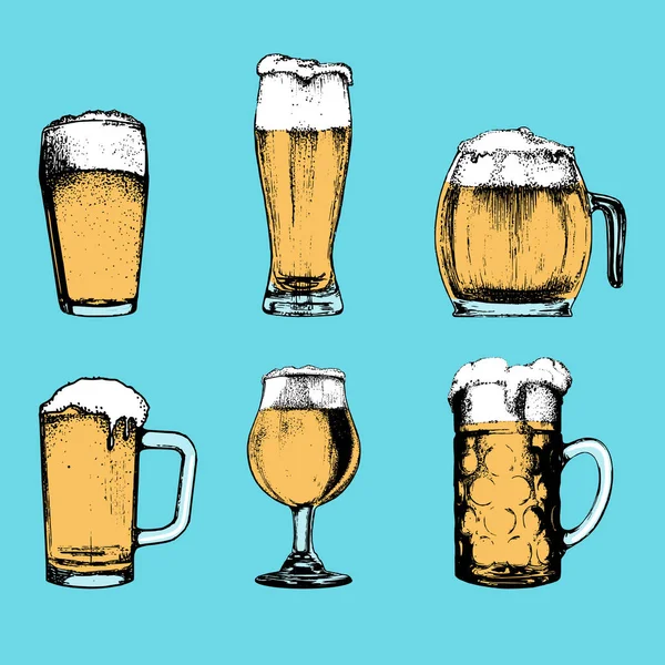Types Beer Set Hand Drawing Beer Concept Isolated White Stock Vector