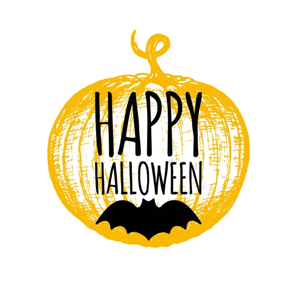 Happy Halloween lettering with pumpkin — Stock Vector