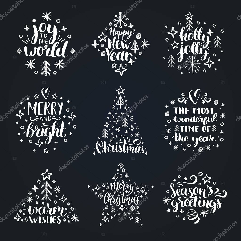 Christmas greetings labels set on white background