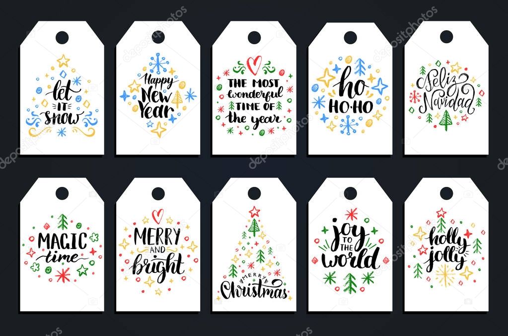 Christmas greetings labels set on black background