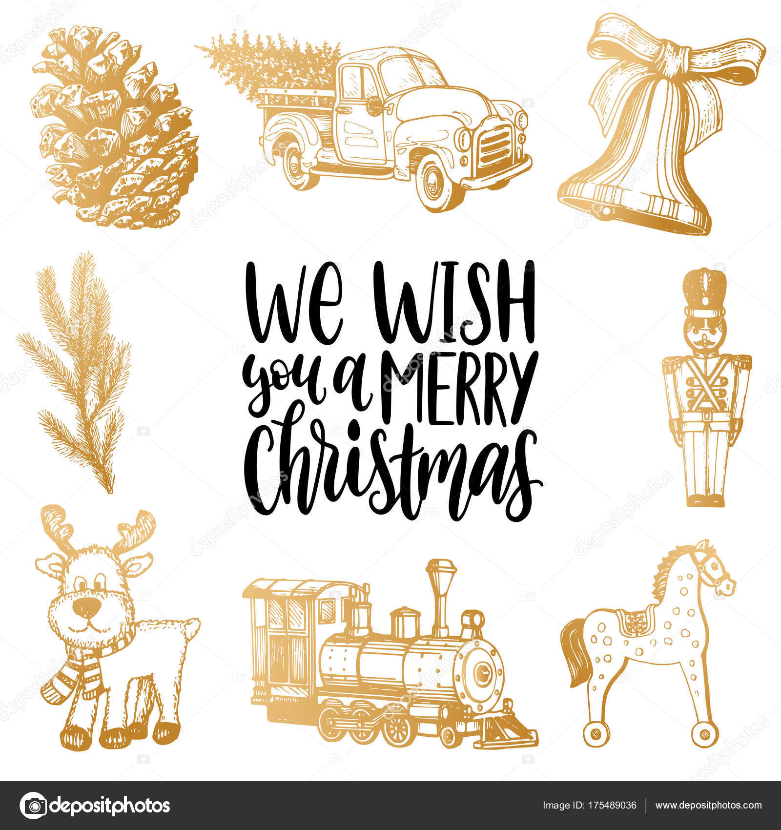 Å yczymy Napis You Merry Christmas Narodzenia Zabawki Ilustracje Typografia SzczÄ™Å›liwy — Wektor stockowy