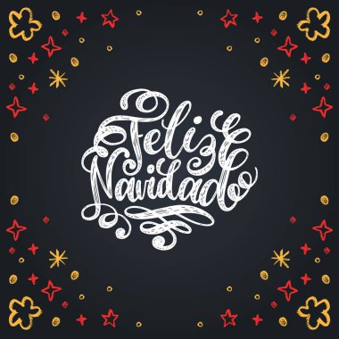 İspanyol Merry Christmas elden tercüme yazı. Mutlu tatil tipografi için tebrik kartı şablonu veya poster kavramı.