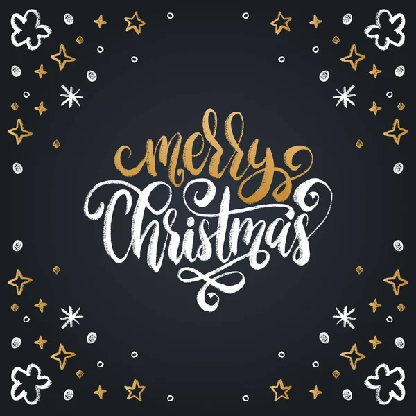 黒い背景にメリー クリスマスの文字 ベクトル書道イラスト 幸せな休日のグリーティング カード ポスターのテンプレート — ストックベクタ