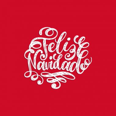 Feliz Navidad translated from spanish Merry Christmas hand lettering red background. Happy Holidays typography for greeting card template or poster concept. Vector illustration clipart