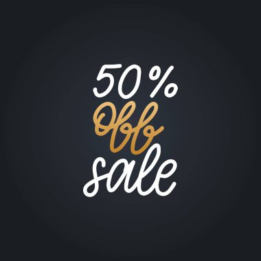 Off Satılık 50 yüzdeleri el yazısı ifade vektör. Parşomen için reklam afiş, indirim kartı vs. Etiket veya etiket ne örnek yazı.