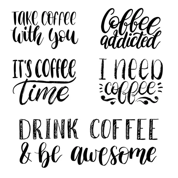 Vector Handwritten Coffee Phrases Set Lettering Collection Restaurant Menu Calligraphic — Stock Vector