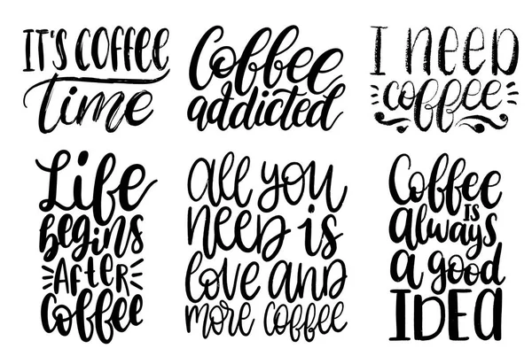 Vektor Handgeschriebenen Kaffee Sätze Gesetzt Kaffee Zitiert Typografie Auf Weißem — Stockvektor