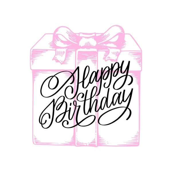 Joyeux Anniversaire Lettrage Main Phrase Calligraphie Originale Typographie Sur Boîte — Image vectorielle