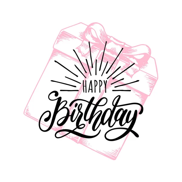 Gelukkige Verjaardag Hand Belettering Zin Originele Kalligrafie Typografie Getekende Geschenkdoos — Stockvector