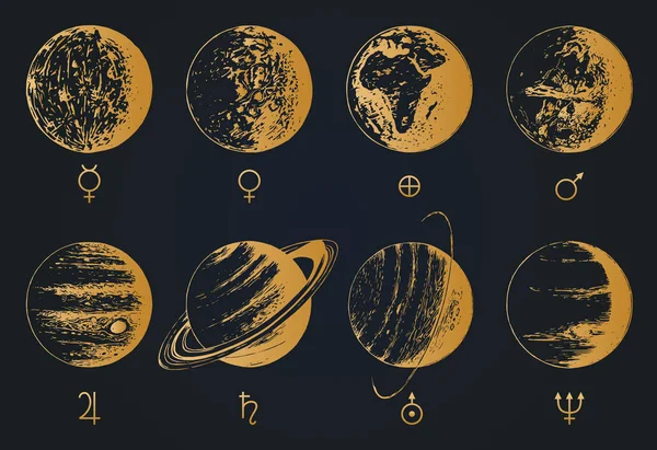 벡터의 태양계 그래픽입니다 배경에 행성의 그림을 — 스톡 벡터