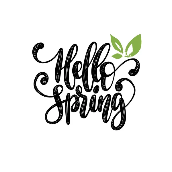 Handschrift Hallo Frühling Satz Auf Weißem Hintergrund — Stockvektor