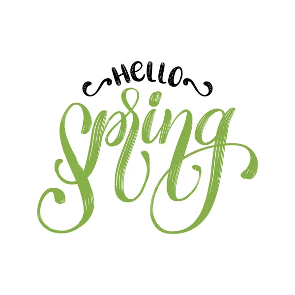 Letras Mão Hello Spring Frase Fundo Branco — Vetor de Stock