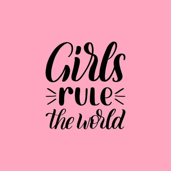 Κορίτσια Στον Κόσμο Κανόνα Χέρι Γράμματα Εκτύπωσης Ροζ Φόντο Καλλιγραφικά — Διανυσματικό Αρχείο