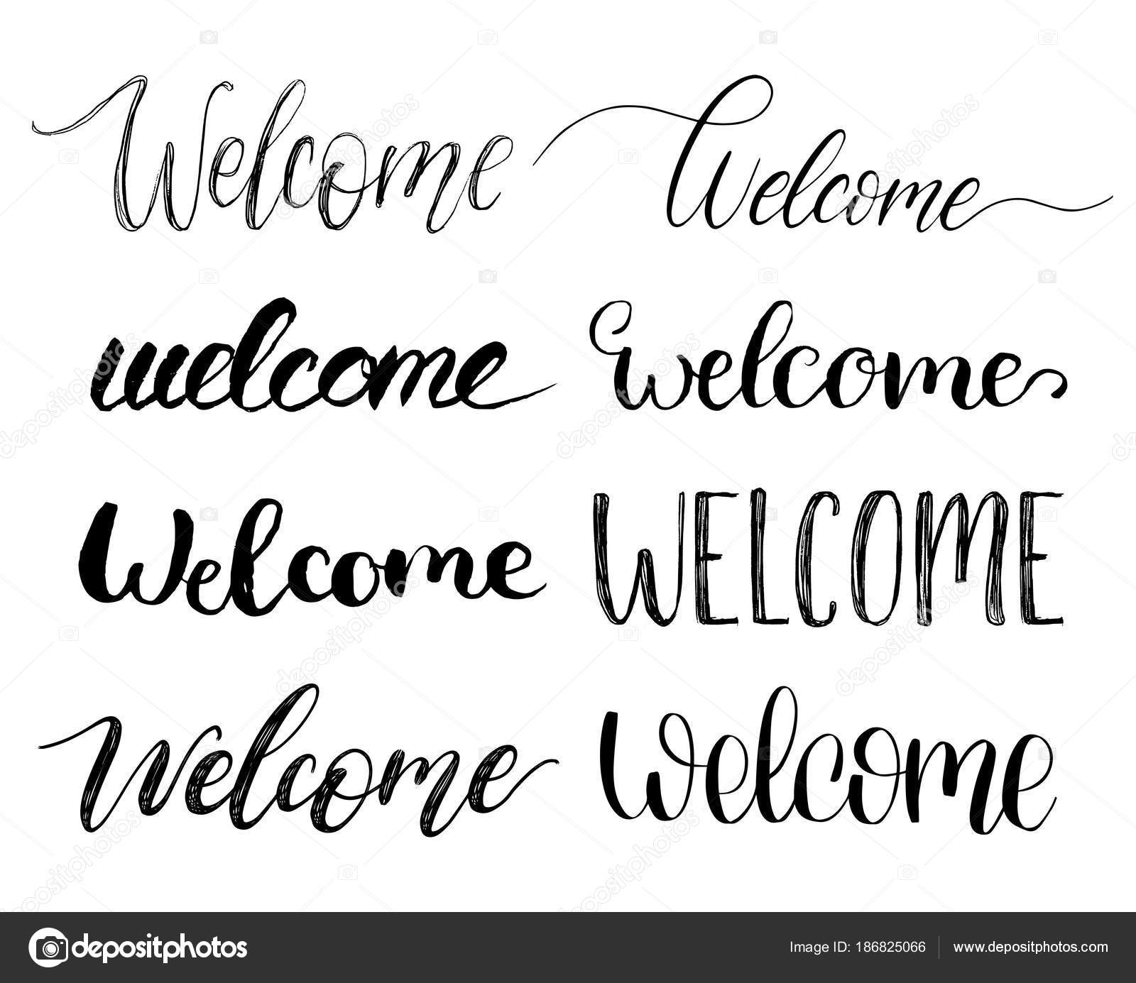 Spanish translation Bienvenido - Welcome. Greeting hand drawing calligraphy  isolated on white background. Vector template, hand written lettering  typography poster, invitation, print. Stock Vector