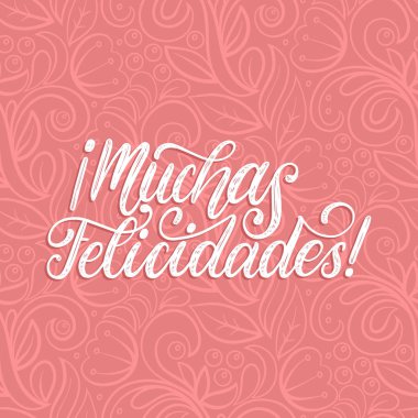 İspanyol el yazısı ifadeden Tebrikler tercüme. Pembe bir arka plan üzerinde vektör hat.
