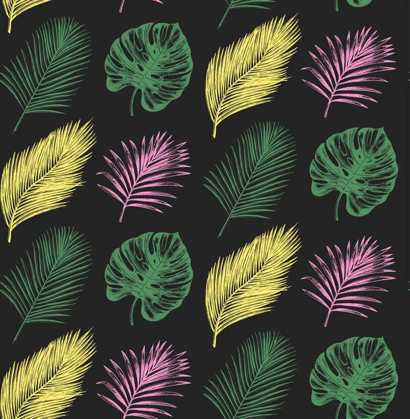 Tropických Bezešvé Vzor Vektoru Exotické Palmové Listy Pozadí Džungli Listoví — Stockový vektor