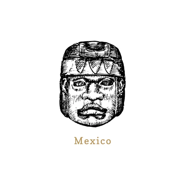 Handgezeichnete Maya Maske Auf Weißem Hintergrund — Stockvektor