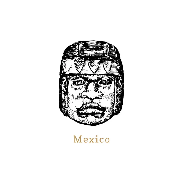 Máscara Maya Dibujada Mano Sobre Fondo Blanco — Vector de stock