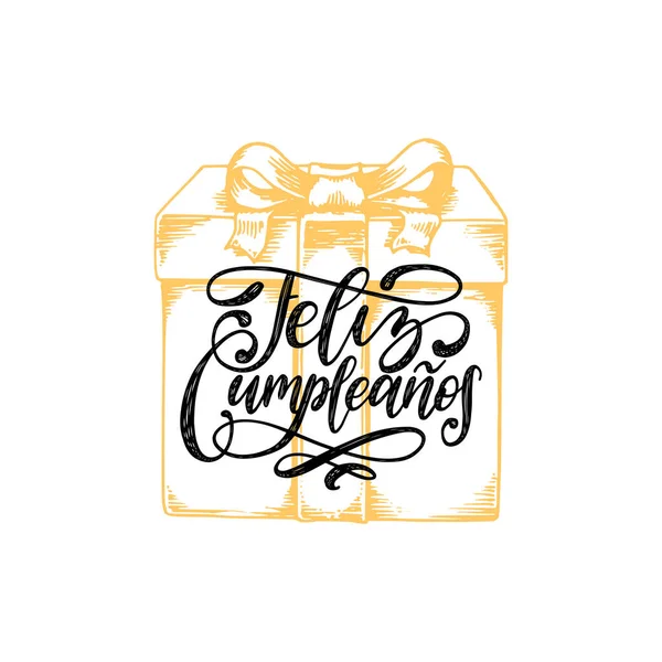 Lettering Feliz Cumpleaos Sobre Caixa Presente Desenho Mão —  Vetores de Stock