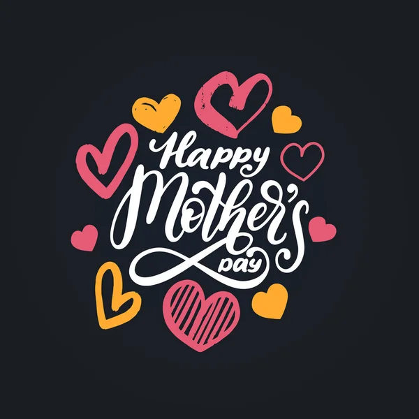 Happy Mother Day Vector Hand Lettering Calligraphy Illustration Drawn Hearts — Stock Vector