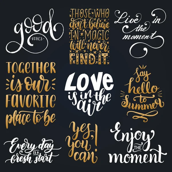 Vector Set Hand Lettering Motivational Phrases Calligraphy Inspirational Quotes Collection — Stock Vector