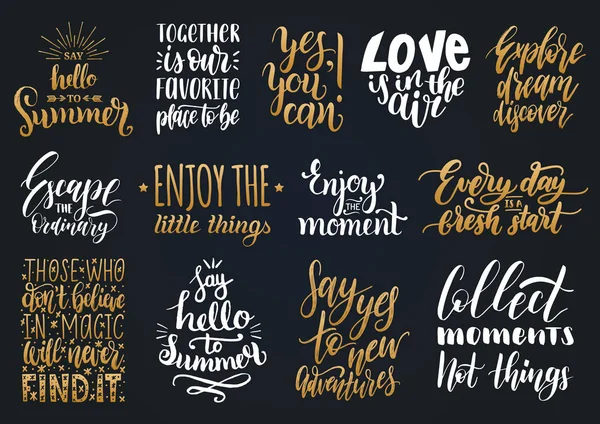 Vector Set Hand Belettering Met Motiverende Zinnen Kalligrafie Inspirerende Citaten — Stockvector