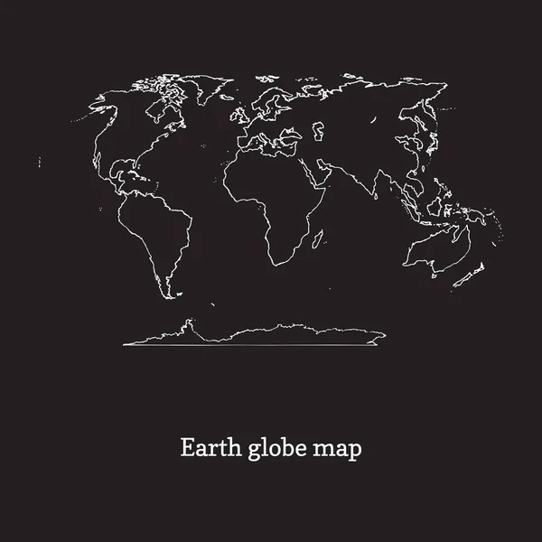 Illustration graphique de la carte du globe terrestre sur fond noir. Contour des continents dessinés à la main en vecteur . — Image vectorielle