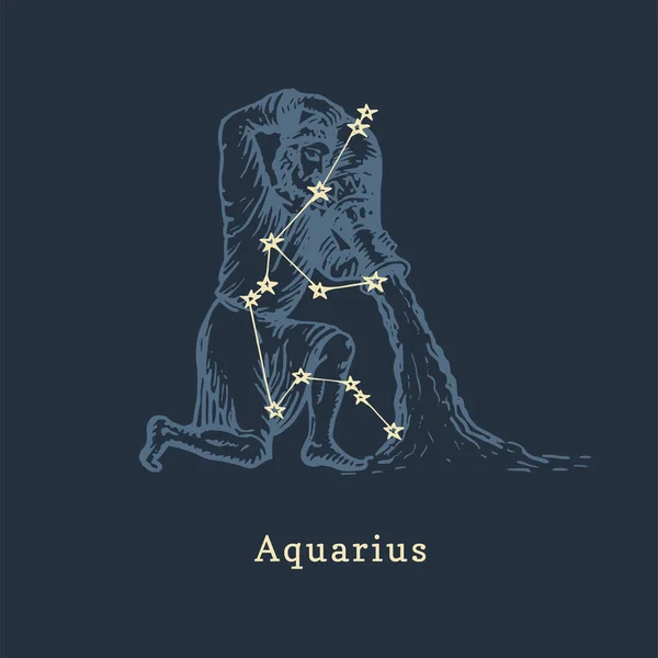 Costellazione zodiacale dell'Acquario in stile incisione. Illustrazione grafica retrò vettoriale del segno astrologico Water Bearer — Vettoriale Stock