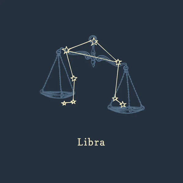 Constelação do zodíaco de Libra em estilo gravura. Ilustração retrô-gráfica vetorial de signo astrológico Escalas . —  Vetores de Stock