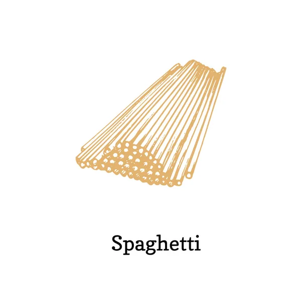 Spaghetti, vektorillustration i vektor. Handritad pasta på vit bakgrund. — Stock vektor