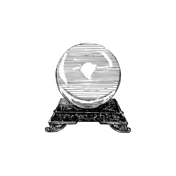 Varázslatos kristály gömb, vektor illusztráció gravírozás stílusban. A misztikus szimbólum évszázados pasztikája. Rajzolt vázlat. — Stock Vector