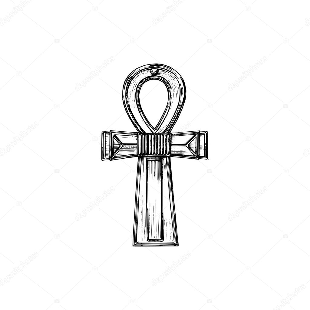 Ankh, Key of Life, vector illustration in engraving style. Vintage pastiche of mystical symbol. Sketch of esoteric sign.