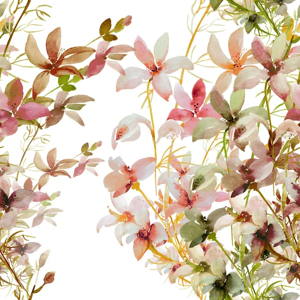 色付きの背景上の野生花のシームレス パターン — ストック写真