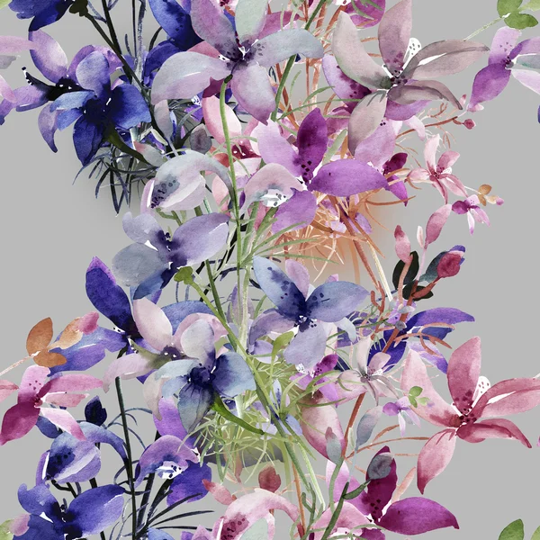 Бесшовный рисунок диких цветов на цветном фоне — стоковое фото