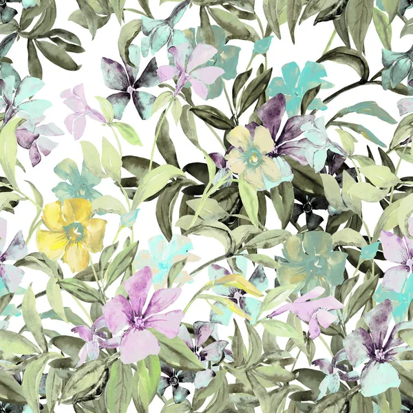 Akvarelu ilustrace kytici barevných květin, vzor bezešvé obrazu — Stock fotografie