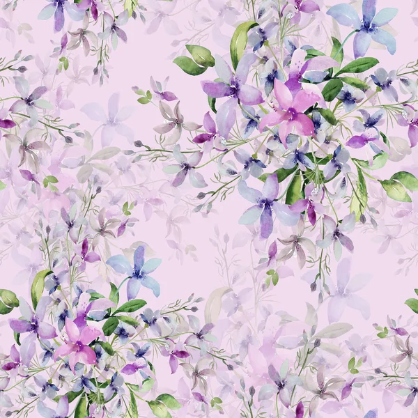 Dikişsiz desen renkli bir arka plan üzerine suluboya resim vahşi çiçek, — Stok fotoğraf