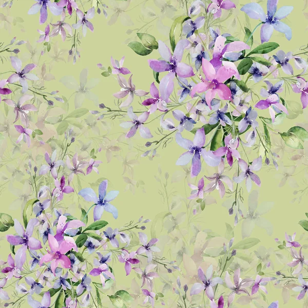 Бесшовный узор диких цветов, акварельное изображение на цветном фоне — стоковое фото