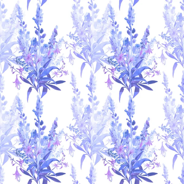 Aquarell-Illustration von Wildblumen, nahtlose Malerei auf weißem und farbigem Hintergrund — Stockfoto
