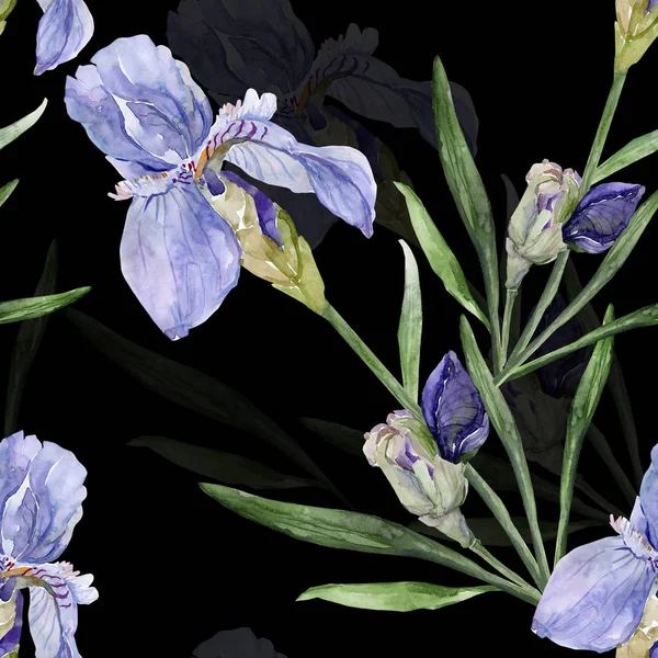 Seamless mönster av Iris på färgen akvarell bakgrund — Stockfoto