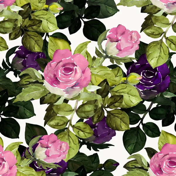 在彩色背景上的无缝模式玫瑰 — 图库照片