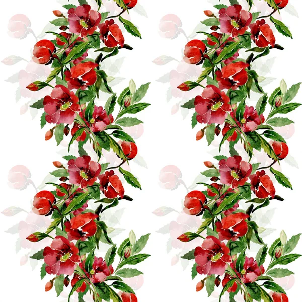 Watercolor Illustration Flowering Briar Branch Seamless Pattern Image — Stock Photo, Image