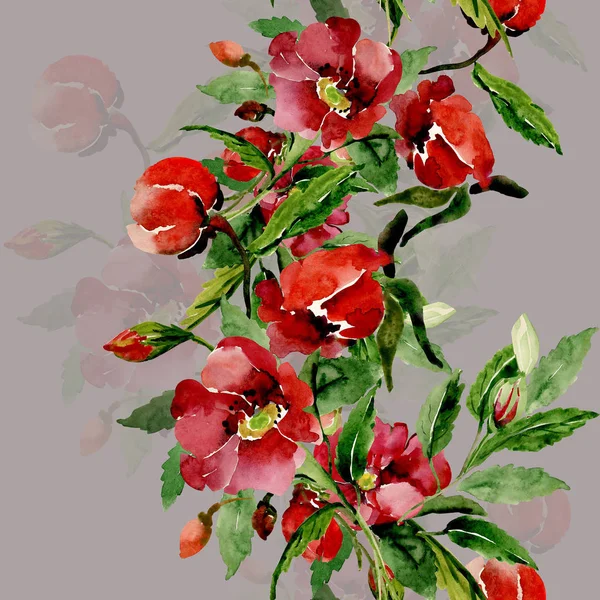 一个开花的石楠树枝水彩插图 无缝图案图像 — 图库照片