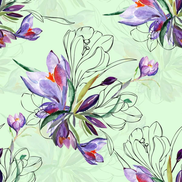 Crocus Seamless Pattern Image White Color Background — Stock Photo, Image