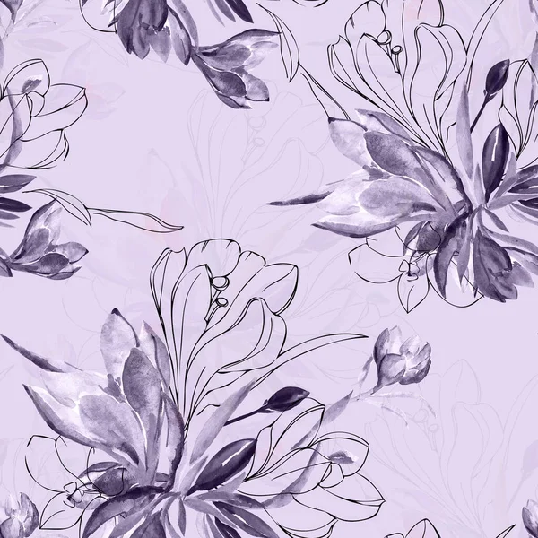 Crocus Seamless Pattern Image White Color Background — Stock Photo, Image