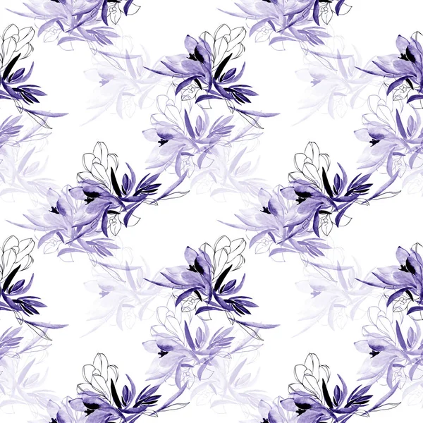 Crocus Αδιάλειπτη Pattern Image Λευκό Και Χρώμα Φόντο — Φωτογραφία Αρχείου