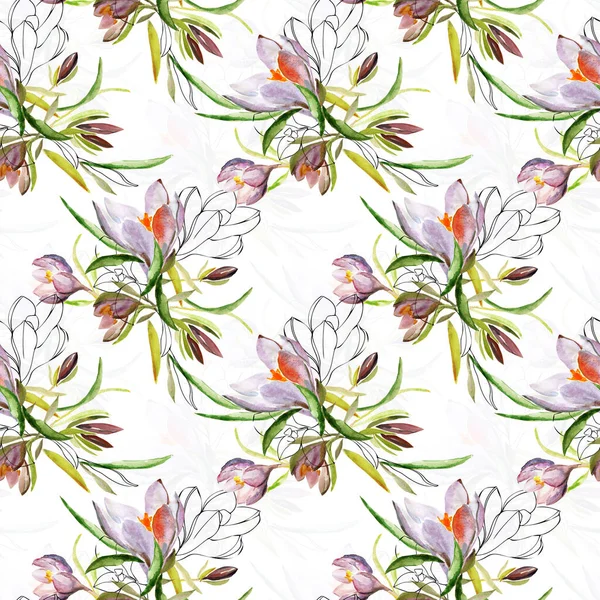 Crocus Seamless Pattern Image White Color Background — Stock Photo, Image