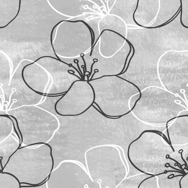 Абстрактний Орнамент Квітучої Яблуні Безшовний Візерунок Зображення Білому Кольоровому Тлі — стокове фото