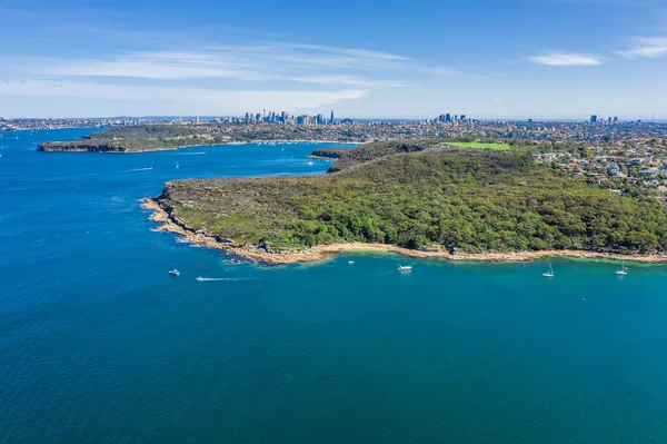 Aerial view on Dobroyd Head, Sydney, Australia. View on Sydney harbourside suburb from above. Aerial view on Sydney North Harbour, Dobroyd Head and CBD in the background.