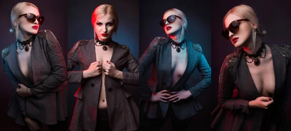 Şık kadın Studio glamour photoshoot göstermek için poz
