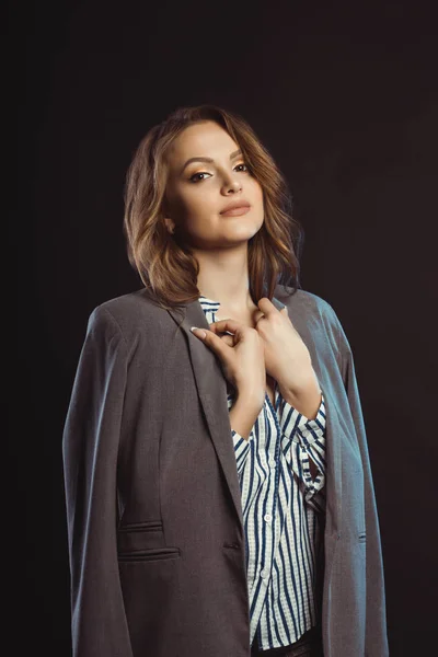 Pretty young model posing in shirt and jacket — Stock Photo, Image